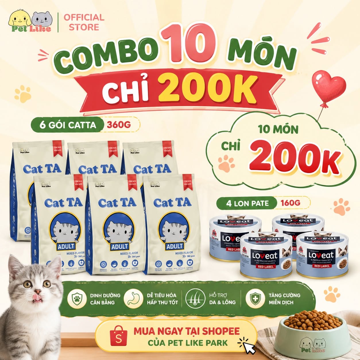 COMBO 10 MÓN CHO MÈO CHỈ 200K – ƯU ĐÃI ĐẾN HẾT THÁNG 8 TẠI PET LIKE PARK